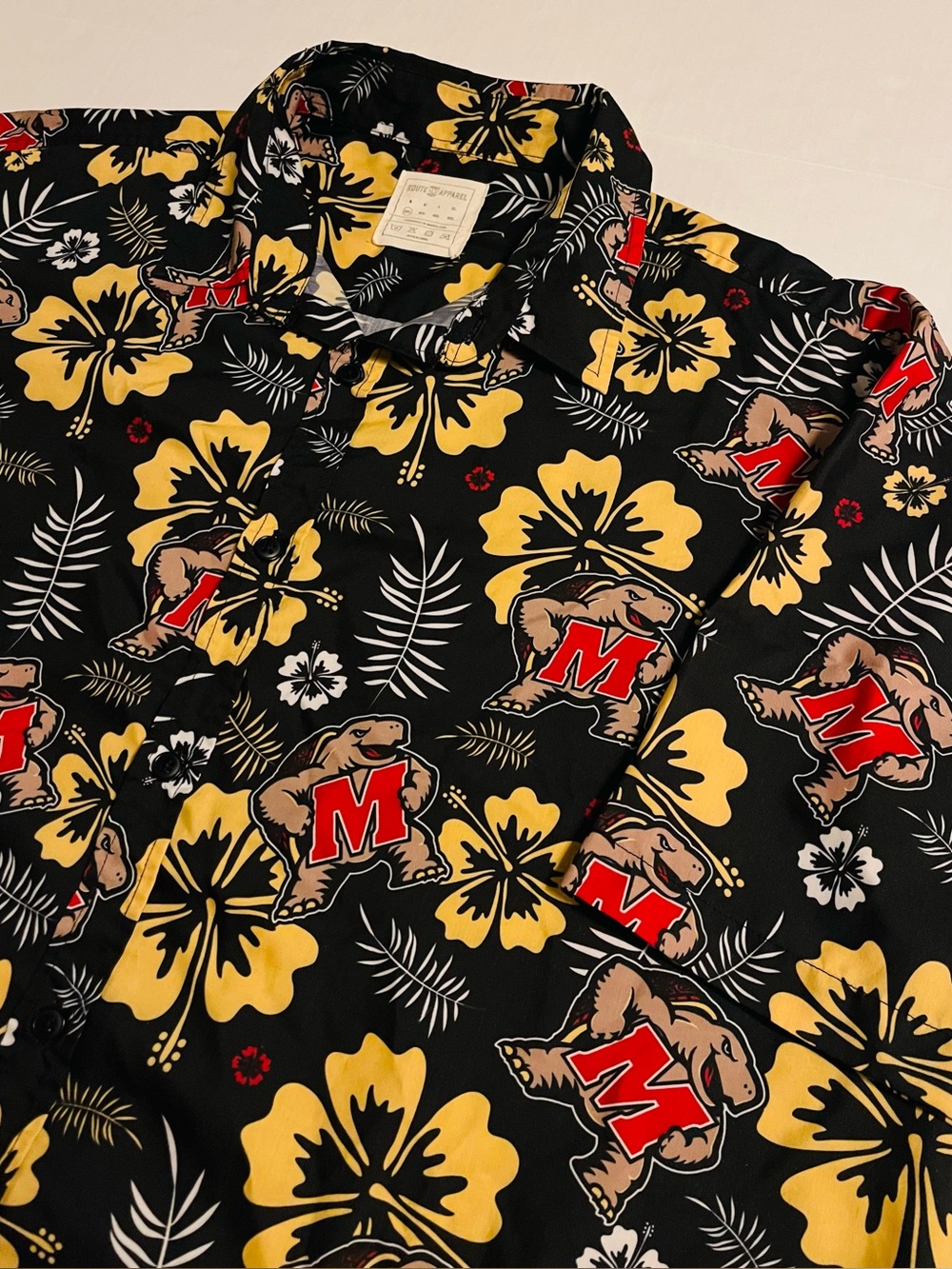 University Maryland Terps Hawaiian Tropical Floral NCAA Button Shirt 2XL